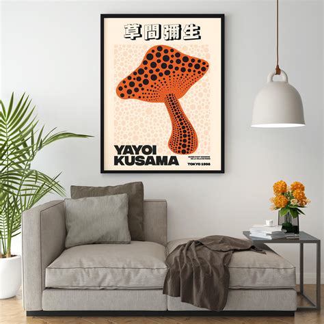 Yayoi Kusama Mushroom Print Orange Wall Art Print Yayoi Etsy