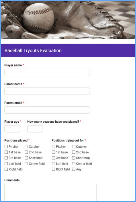 Baseball Tryouts Evaluation Form Template Formsite