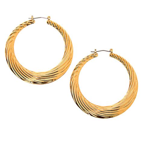 Gold 60mm Textured Hoop Earrings Claires Us