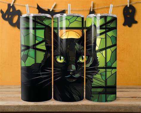 Black Cat Stained Glass Tumbler Wraps For Sublimations Etsy