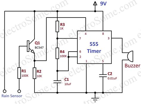 Rain Alarm Using Timer Hobby Circuit