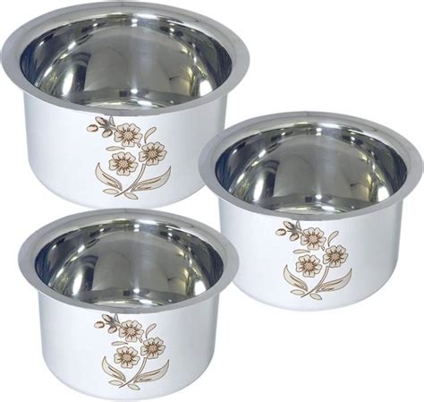 Bartan Hub Stainless Steel Patilabhagona Set Of 3 Laser Finished 2l