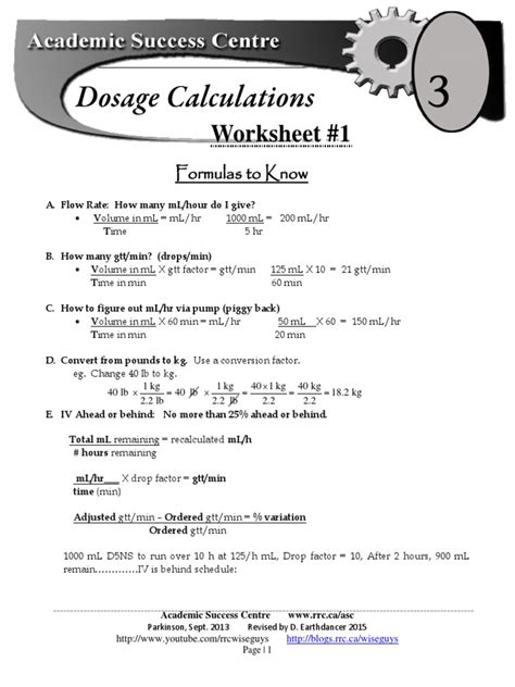 Dosage Calculations 3 Worksheet 1 Pdf Intravenous Therapy Therapy