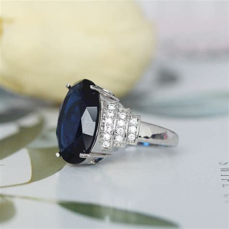 Unique Dark Blue Cubic Zirconia Gemstone Ring Oval Shape 18k Etsy