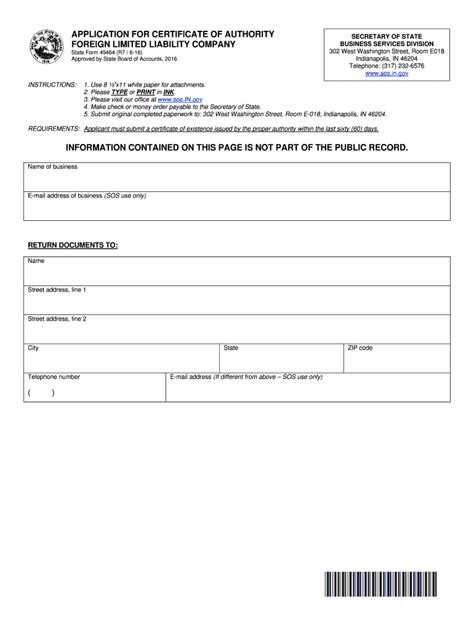 Application For Certificate Of Authority Of A Foreign Limited Form