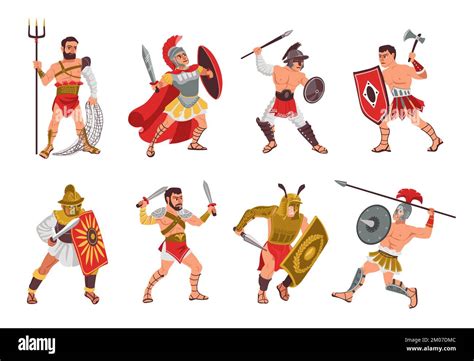 Ancient Roman Gladiators People In Armor Warriors With Different