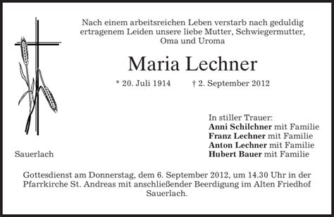 Traueranzeigen Von Maria Lechner Trauer Merkur De