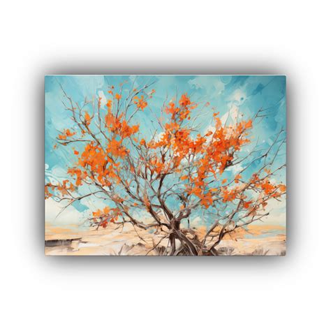 Cuadro Abstracto De árbol De Ocotillo En Colores Turquesa Y Naranja