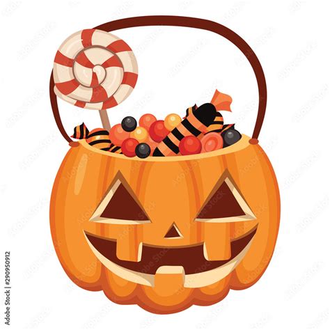 Halloween Pumpkin Bucket Filled With Sweets Cartoon Illustration Of A