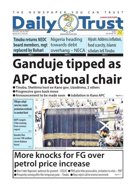 Nigerian Newspapers Daily Front Pages Review Thursday 20th July 2023