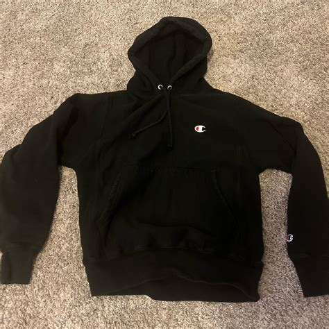 Champion Mens Black Hoodie Depop