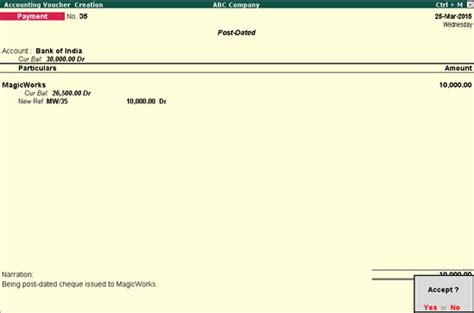 Post Dated Cheque Entry