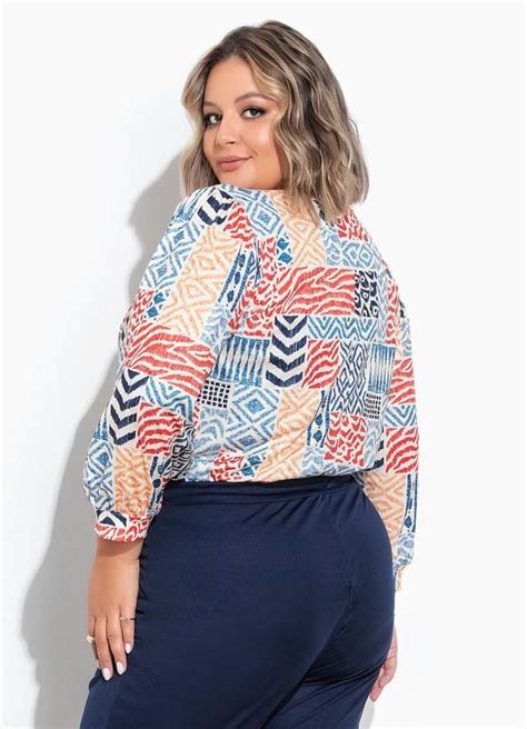 Marguerite Blusa Étnica Gota e Amarração Plus Size