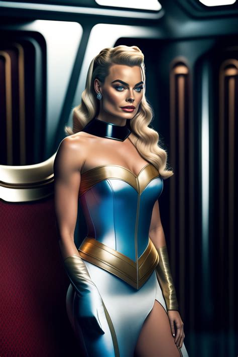 Lexica Margot Robbie As Startrek Captain In Silver Corset Sitting In