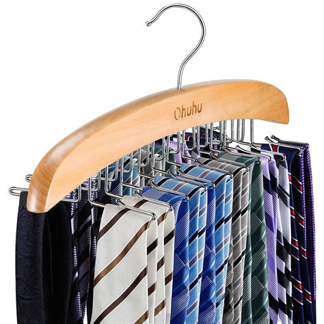 Ohuhu Wooden Tie Hangers Rotating Twirl 24 Tie Organizer Rack Hanger