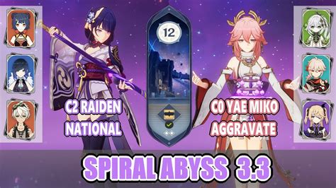 C2 Raiden National C0 Yae Miko Aggravate 3 3 Spiral Abyss Floor 12