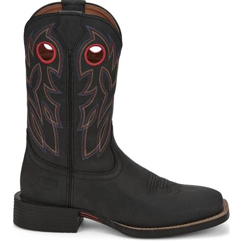 Justin Mens Bowline Black Square Toe Western Boots Style Se7525