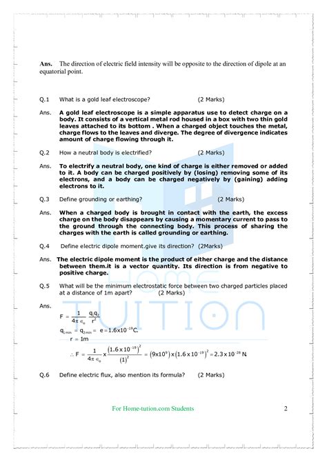 Important Questions For Class 12 Physics Chapter 1 Electric Charges And