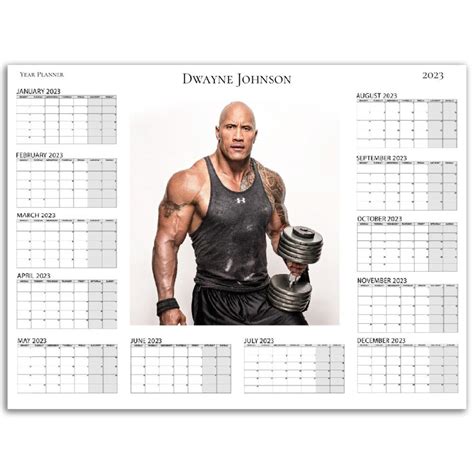 Dwayne Johnson Yearly Planner Calendar 2023 24 Personalised Large Sizes