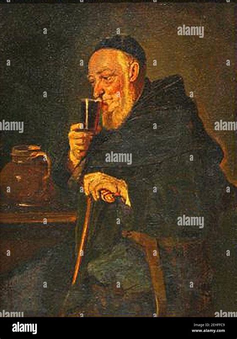 Painting European Monk Drinking Wine Xixe Stock Photo Alamy