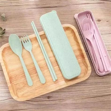 Jual Sendok Sumpit Garpu Makan Set Plastik Travel Portebel Korea