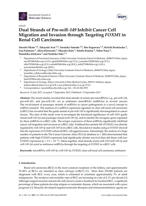 PDF Dual Strands Of Pre MiR 149 Inhibit Cancer Cell Migration And