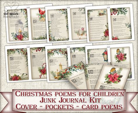 Vintage Christmas Poems Junk Journal Kitprintable Collage Etsy