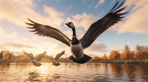 Premium AI Image | Canadian Geese Flying in V Formation