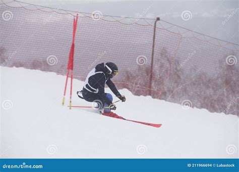 Alpine Ski Race Skier Gate Stock Photo Image Of Piste 211966694