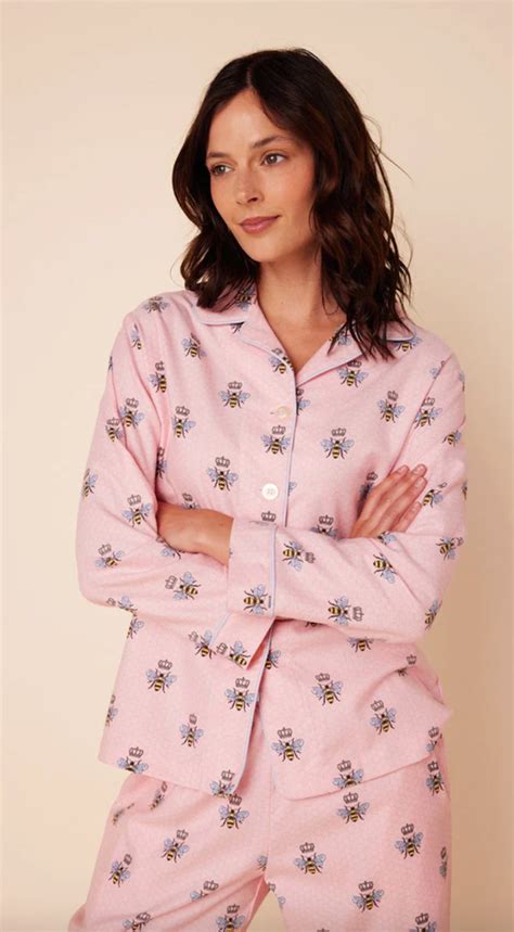 The Cats Pajamas Womens Queen Bee Flannel Classic Pajama Set In Pink