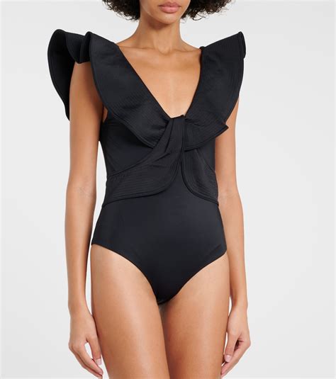 Ruffled Swimsuit In Black Johanna Ortiz Mytheresa