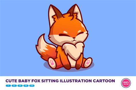 Cute Baby Fox Sitting Illustration Graphic By Catalyststuff · Creative