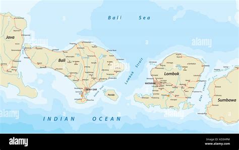 Vector road map of Indonesian Lesser Sunda Islands Bali and Lombok Stock Vector Art ...