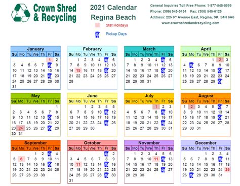 2021 Curbside Recycling Calendar