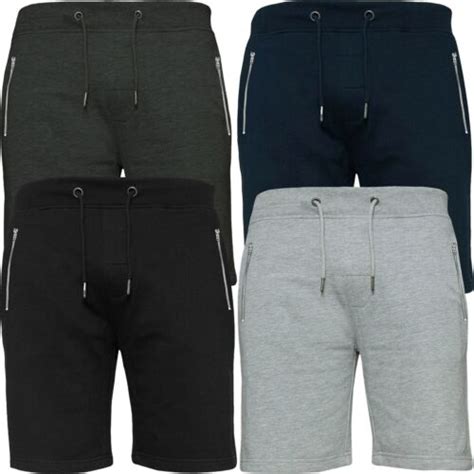 Mens Gym Elasticated Waist Plain Summer Fleece Jogger Shorts Running Zip Pocket Ebay