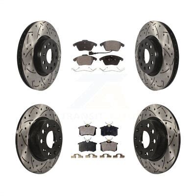 Front Rear Drill Slot Brake Rotors Semi Metallic Pad Kit For