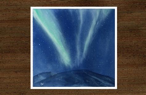 Aquarelle originale Aurore Boréale peinture paysage nuit ciel Etsy