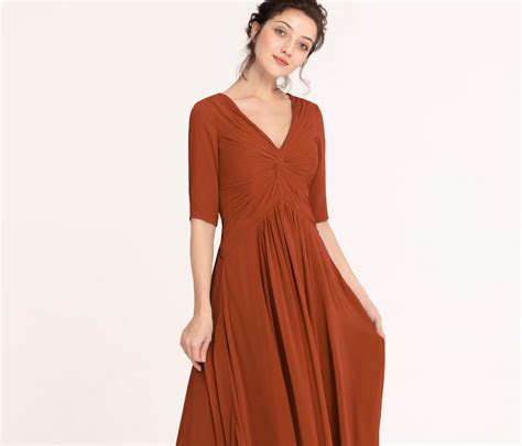 Modest LSD Rust Colored Maternity Bridesmaid Dress Elbow Sleeves