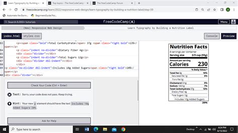 Why Can T My Code Pass For Learn Typography By Building A Nutrition