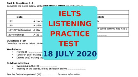 Ielts Listening Practice Test 18 July 2020 Youtube