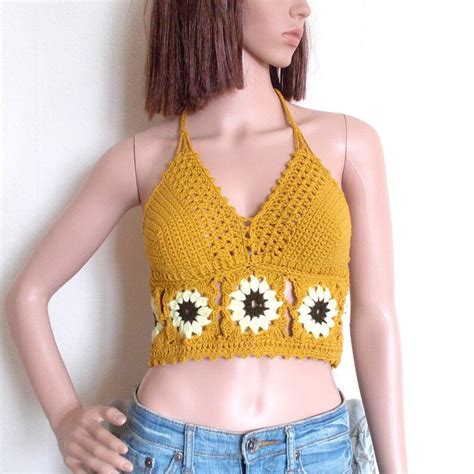 Festival Crochet Granny Square Halter Crop Top Etsy