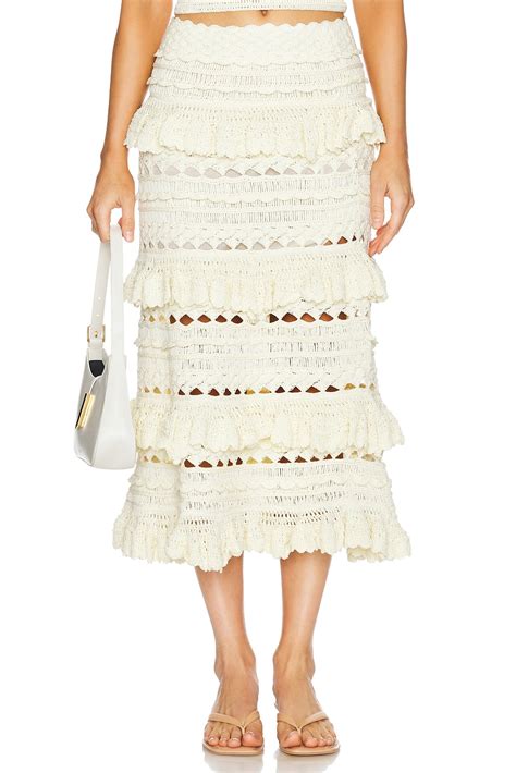 Zimmermann Waverly Crochet Midi Skirt In Cream Revolve