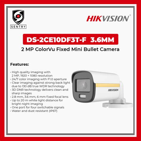 Hikvision DS 2CE10DF3T F 3 6MM 2 MP ColorVu Fixed Mini Bullet Camera