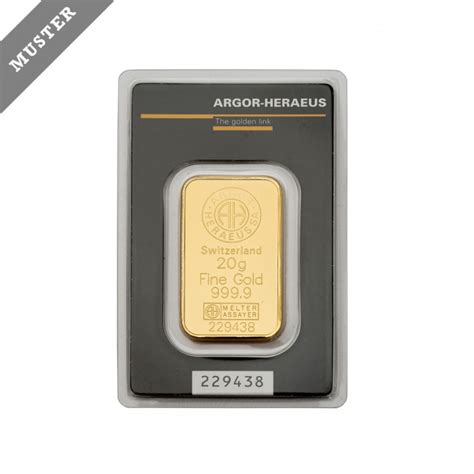 GOLD Bar 20 G GOLD Fine Embossed Gold Bar Manufacturer Argor