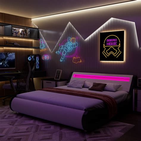 bloomington upholstered modern led bed  app remote control foter