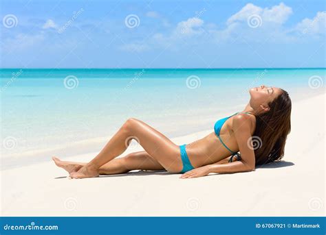 Suntan Bikini Woman Relaxing On Beach Vacation Stock Image Image Of