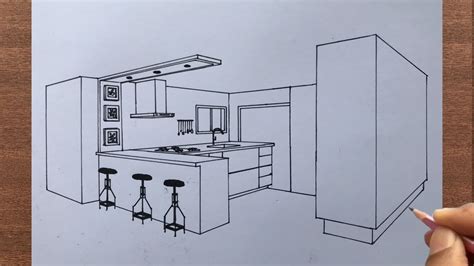 How To Draw A Kitchen In Point Perspective Youtube