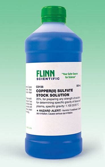 Copper(II) Sulfate Stock Solution, 20%, 500 mL | Flinn Scientific