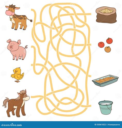 Maze Game (farm Animals And Food). Cow, Pig, Chicken, Horse Stock ...