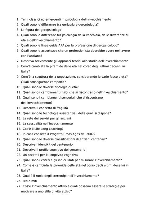 Domande Invecchiamento Temi Classici Ed Emergenti In Psicologia Dell